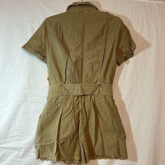 Free People Tan Short Sleeve Button Down Shorts Romper- Off The Beaten Path - Picture 7 of 9